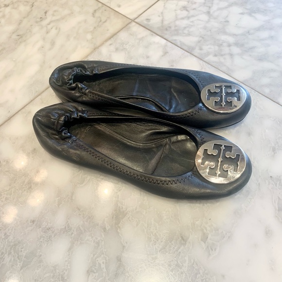 Tory Burch Minnie Travel Leather Ballet Flats Black & Silver 8.5 - Picture 5 of 8